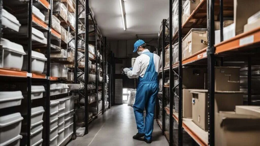 Técnico revisando las estanterías de un almacén