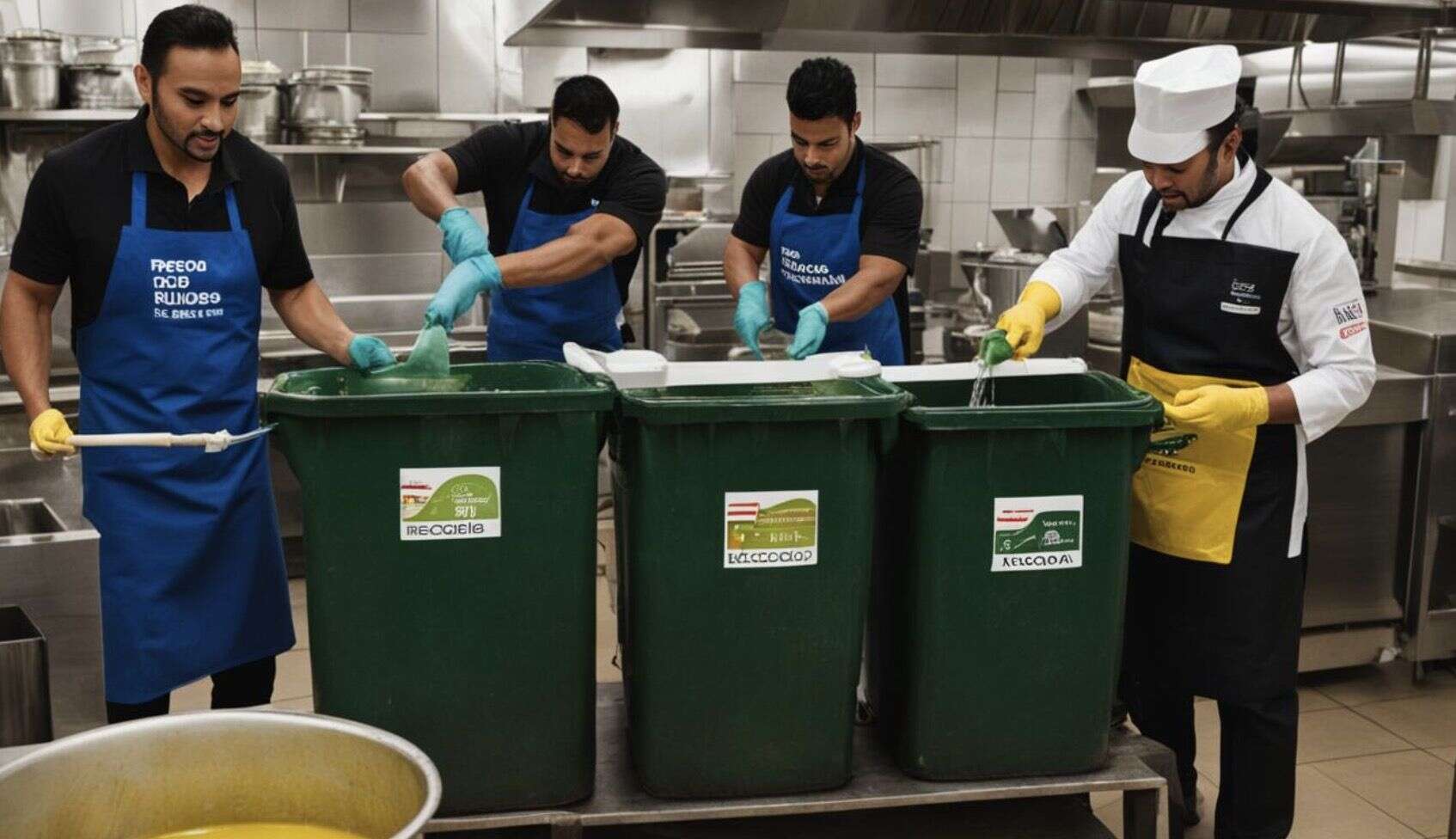 Técnico de Abansol retirando un contenedor de aceite usado en una cocina de hostelería