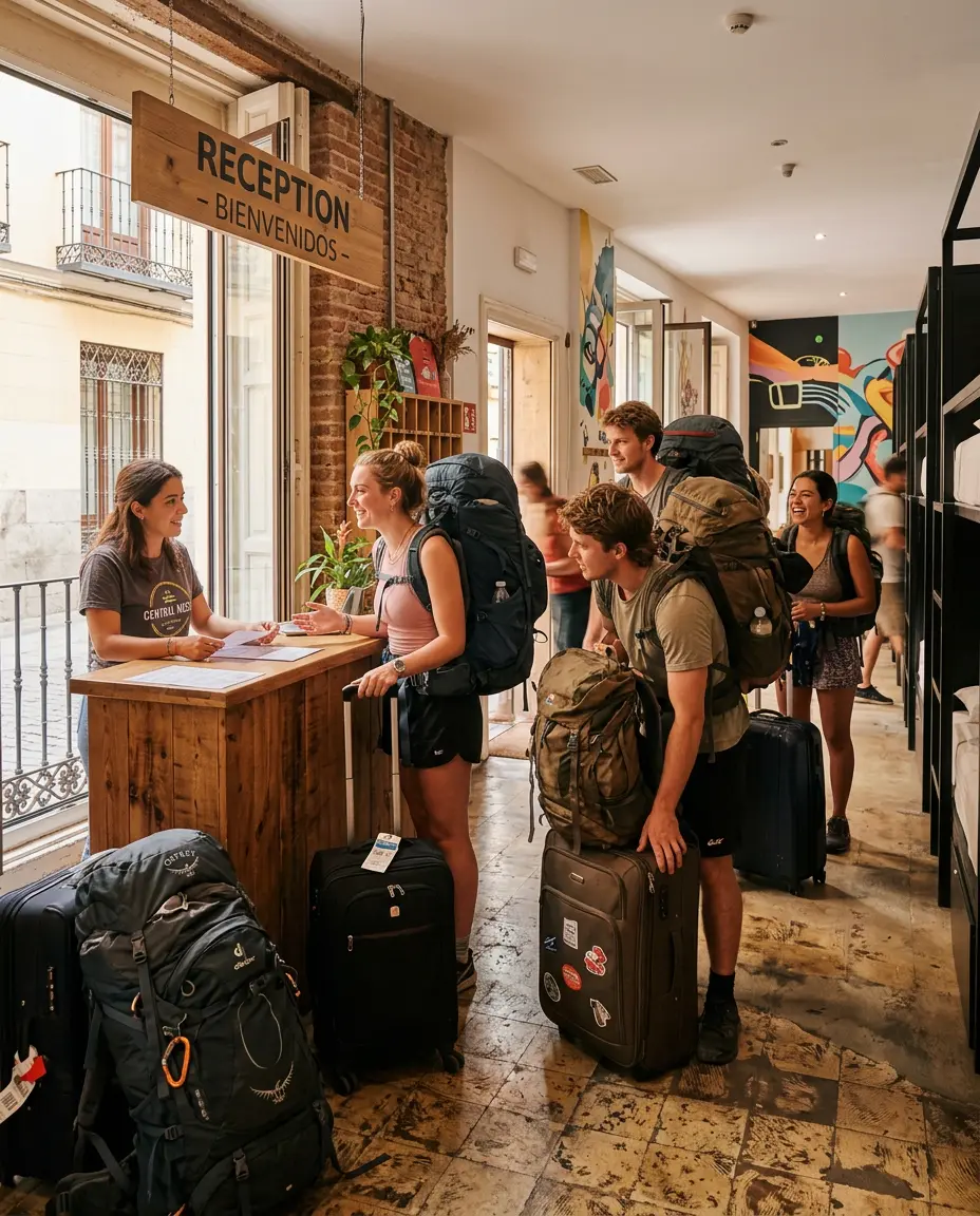 Dormitorio compartido de hostal con literas