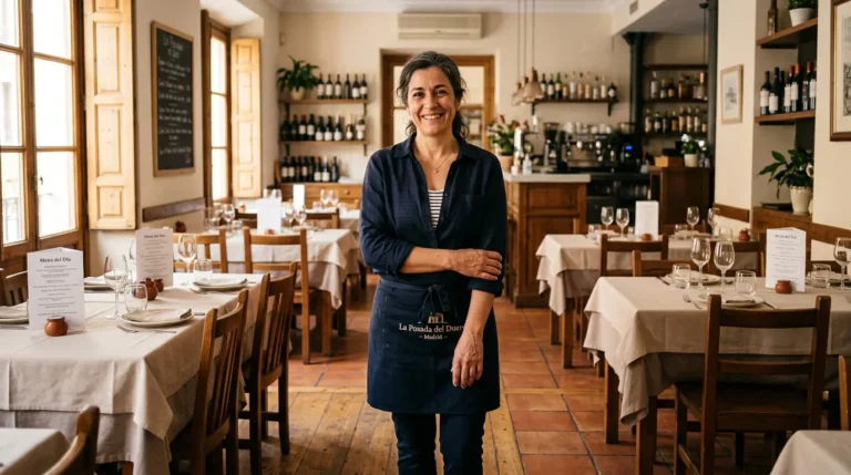 Sala de un restaurante de Madrid con mesas preparadas